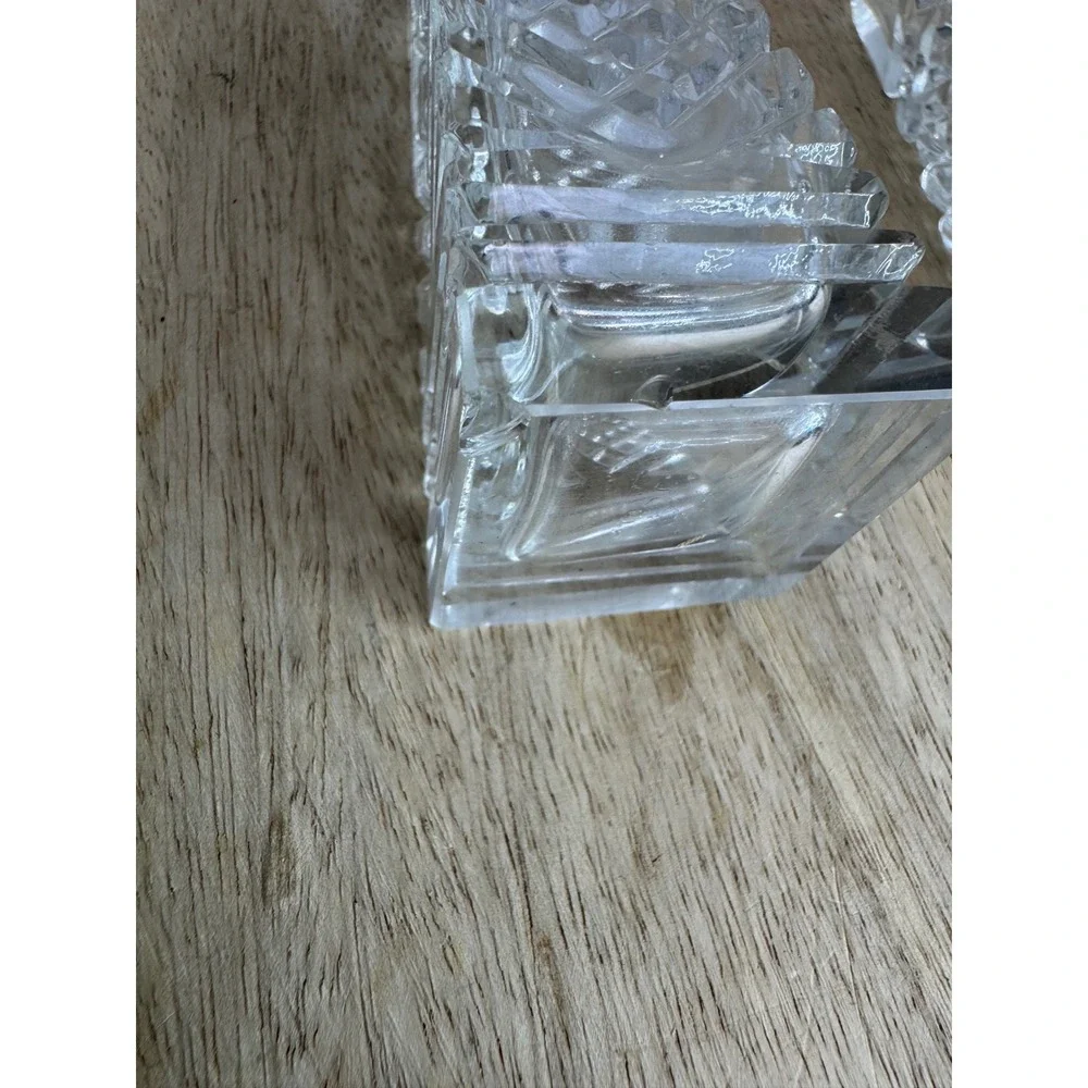Vintage Crystal‎ Glass Salt and Pepper Shakers Set Diamond Cut Square Clear